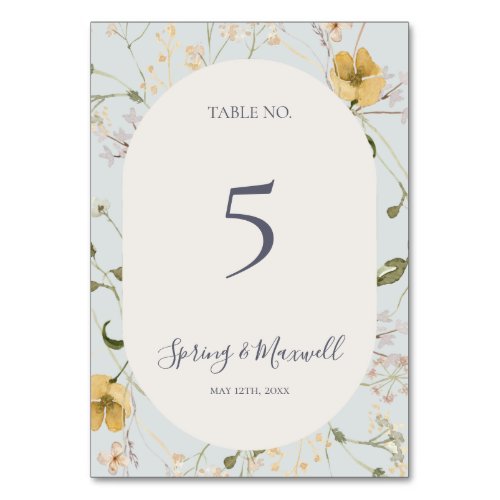 Spring Wildflower  Light Blue Table Number