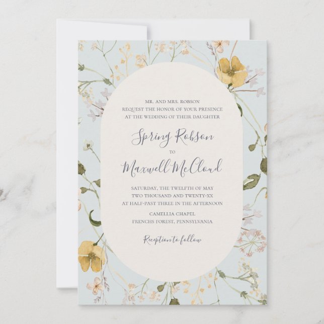 Spring Wildflower | Light Blue Traditional Wedding Invitation (Front)
