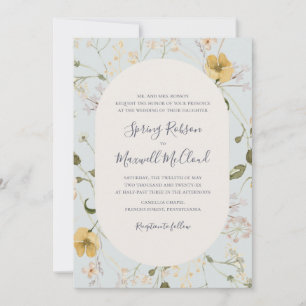 Spring Wildflower Light Blue Traditional Wedding Invitation