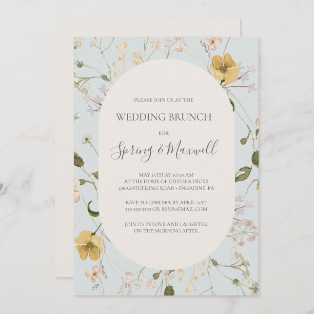 Spring Wildflower | Light Blue Wedding Brunch Invitation (Front/Back)