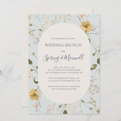 Spring Wildflower  Light Blue Wedding Brunch Invitation
