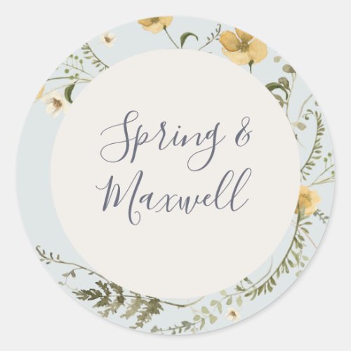 Spring Wildflower  Light Blue Wedding Classic Round Sticker
