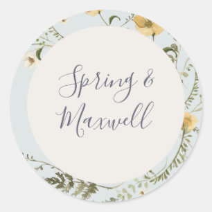 Spring Wildflower Light Blue Wedding Classic Round Sticker