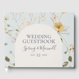 Spring Wildflower Light Blue Wedding Guest Book