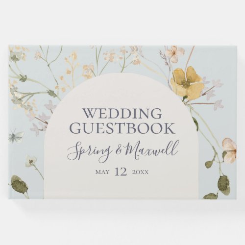 Spring Wildflower  Light Blue Wedding Guest Book