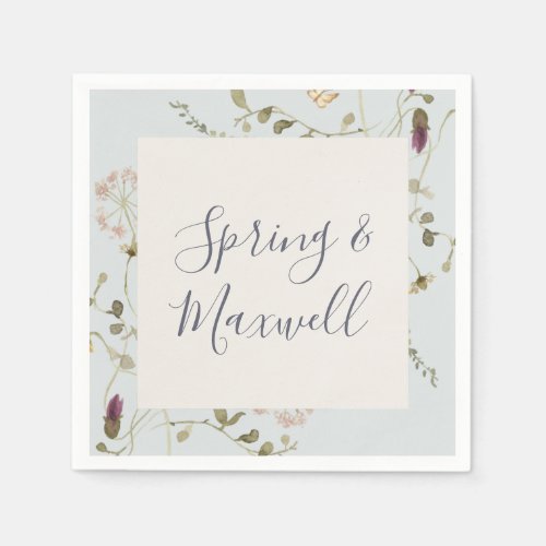 Spring Wildflower  Light Blue Wedding Napkins