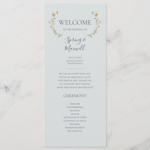 Spring Wildflower  Light Blue Wedding Program