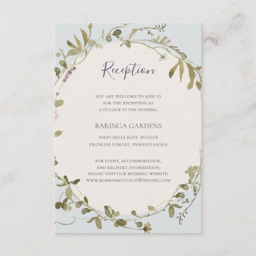 Spring Wildflower  Light Blue Wedding Reception Enclosure Card