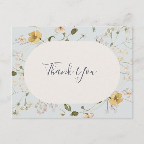 Spring Wildflower  Light Blue Wedding Thank You Postcard