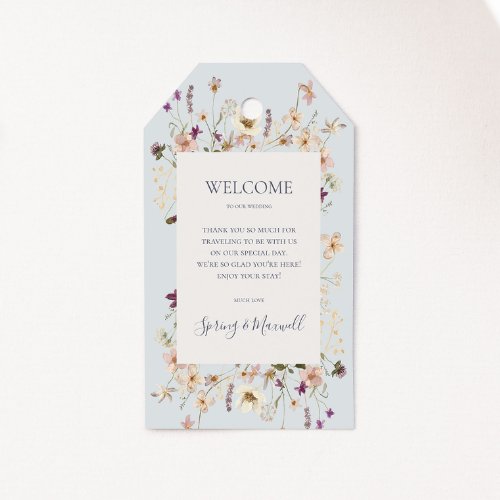 Spring Wildflower  Light Blue Wedding Welcome Gift Tags