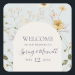 Spring Wildflower | Light Blue Wedding Welcome Square Sticker<br><div class="desc">This spring wildflower | light blue wedding welcome square sticker is perfect for your rustic vintage boho wedding. The design features colorful, elegant minimalist pastel watercolor wild flowers. It reminds the viewer of a classic simple bohemian summer garden meadow. A highlight of the design is how the floral and the...</div>