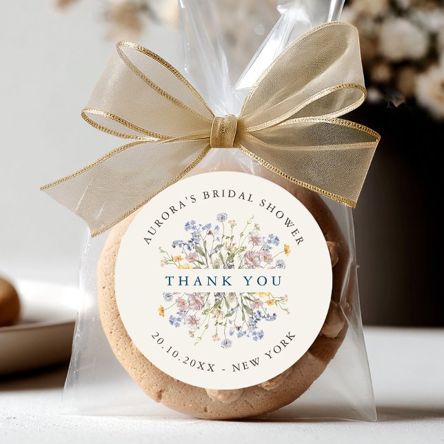 Spring Wildflower Meadow Bridal shower thank you Classic Round Sticker (Spring Wildflower Meadow Bridal shower thank you Classic Round Sticker)