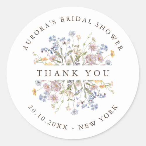Spring Wildflower Meadow Bridal shower thank you Classic Round Sticker