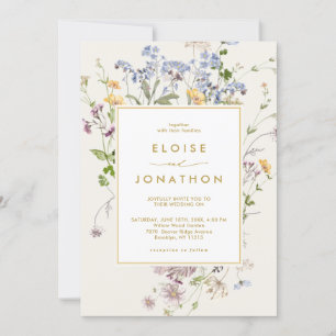 Spring Wildflower Meadow Details Gold Wedding Invitation