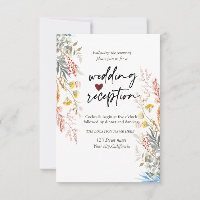 Spring Wildflower Meadow Dried Reception  Invitation (Front)