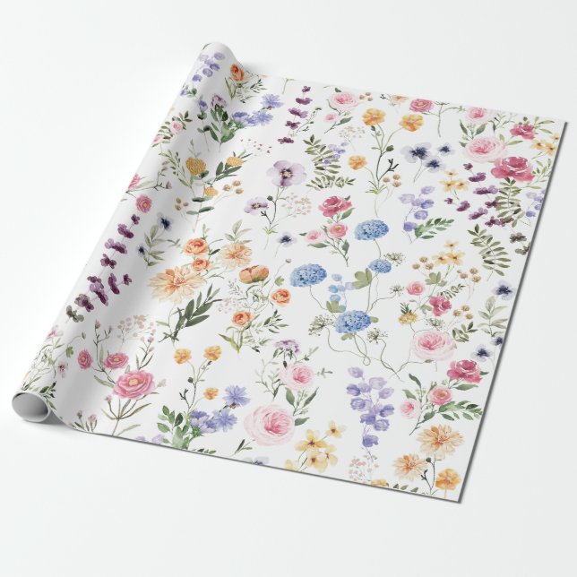 Spring Wildflower Meadow Flower Garden Greenery Wrapping Paper (Unrolled)