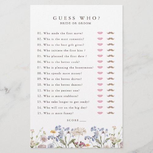 Spring Wildflower Meadow Garden Bridal Shower Game