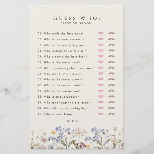 Spring Wildflower Meadow Garden Bridal Shower Game