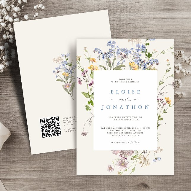 Spring Wildflower Meadow Garden QR Code Wedding   Invitation (Spring Wildflower Meadow Garden QR Code Wedding Invitation)