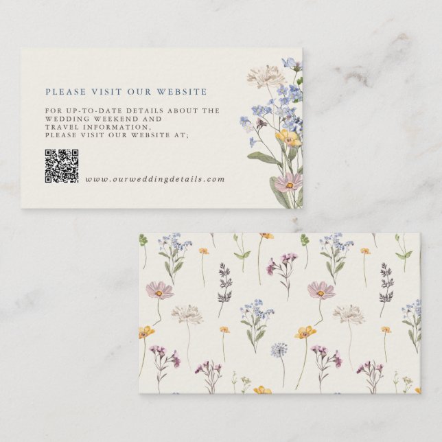 Spring Wildflower Meadow Garden Wedding Details QR Enclosure Card (Front/Back)