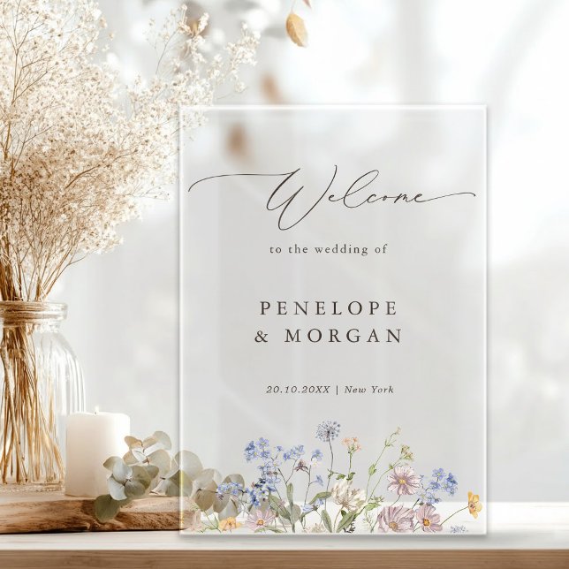 Spring Wildflower Meadow Garden Wedding Welcome Acrylic Sign (Spring Wildflower Meadow Garden Wedding Welcome Acrylic Sign)