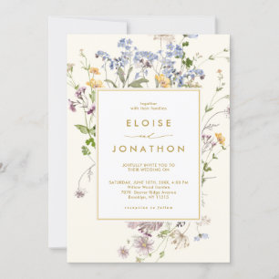 Spring Wildflower Meadow Gold QR Code Wedding Invitation