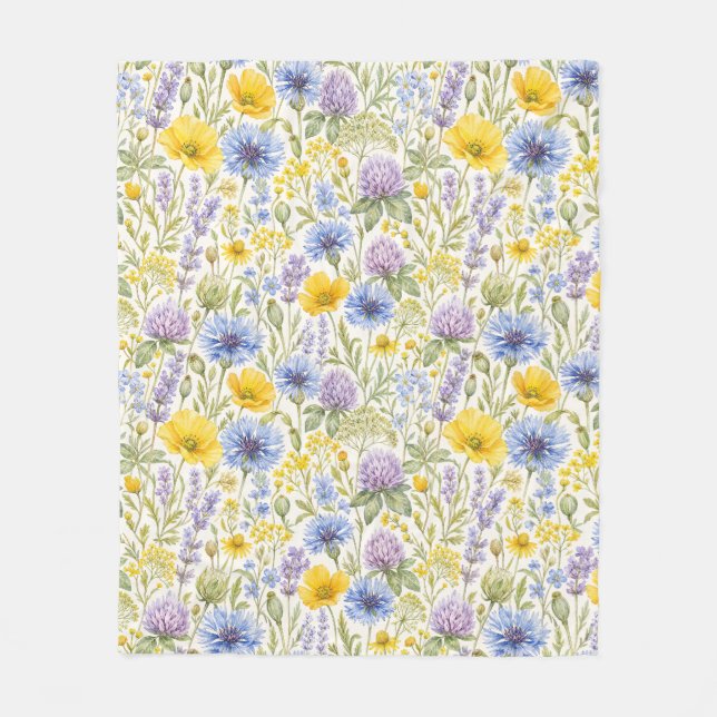 Spring Wildflower Meadow Pattern Fleece Blanket (Front)