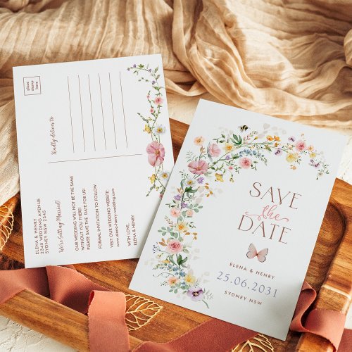 Spring Wildflower Meadow Wedding Save the Date Announcement Postcard