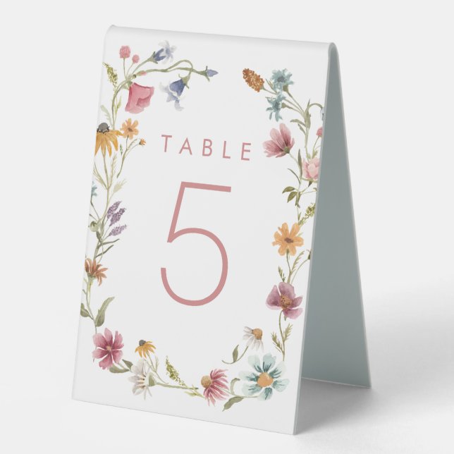 Spring Wildflower Party Floral Table Numbers Table Tent (Front)