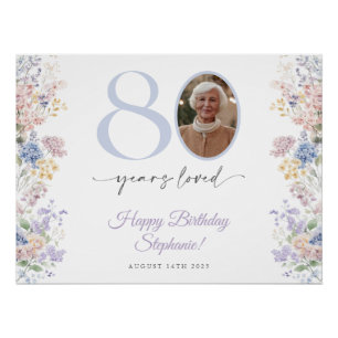 Spring Wildflower Photo 80th Birthday Welcome Sign