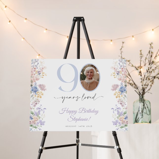 Spring Wildflower Photo 90th Birthday Welcome Sign (In Situ (Stand))