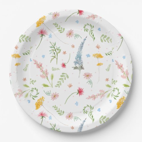 Spring Wildflower Pink Garden Floral Watercolor Paper Plates