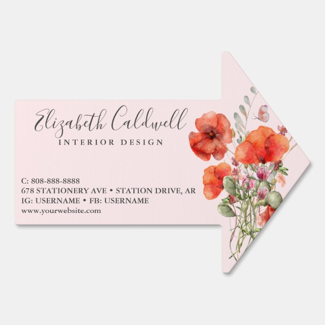 Spring Wildflower Poppy Floral Business Signage (Back)