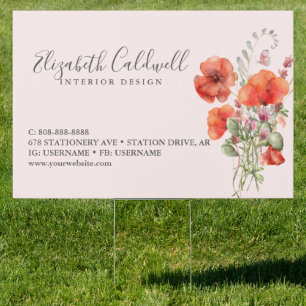 Spring Wildflower Poppy Floral Business Signage