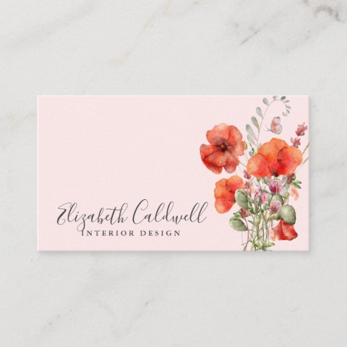 Spring Wildflower Poppy Floral Personalized Business Card