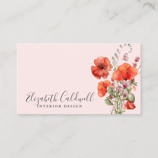 Spring Wildflower Poppy Floral Personalized Business Card (Front)