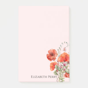 Spring Wildflower Poppy Floral Personalized Post-it Notes