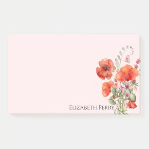 Spring Wildflower Poppy Floral Personalized Post-it Notes