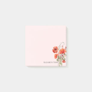 Spring Wildflower Poppy Floral Personalized Post-it Notes