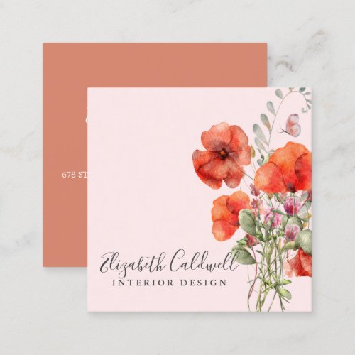 Spring Wildflower Poppy Floral Personalized Square Business Card