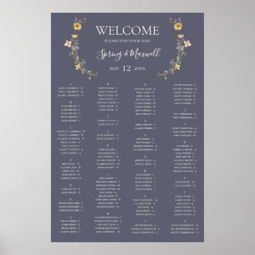 Spring Wildflower Purple Alphabetic Seating Chart