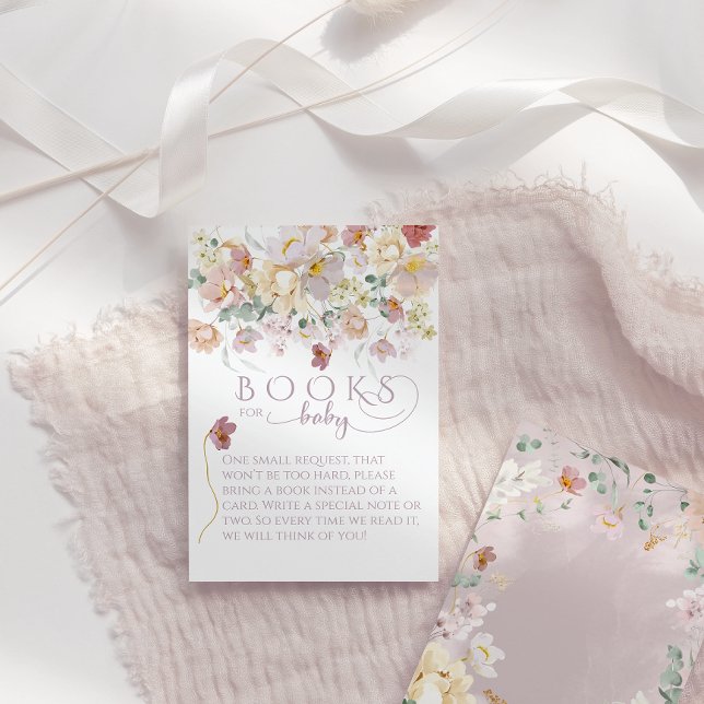 Spring Wildflower Purple Girl Baby Shower books Enclosure Card (Creator Uploaded)