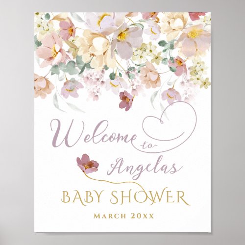 Spring Wildflower Purple Girl Baby Shower welcome Poster