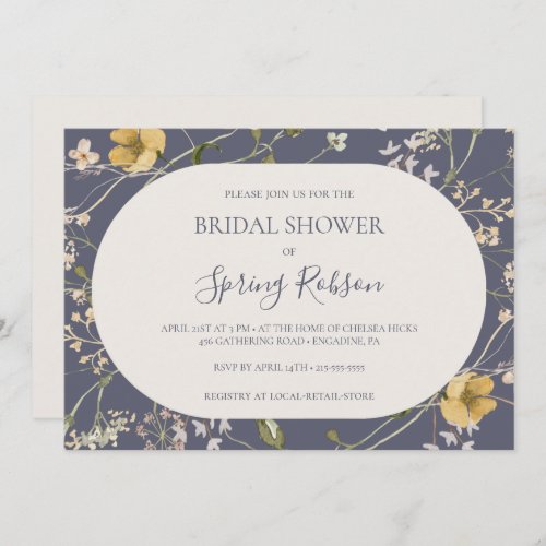 Spring Wildflower Purple Horizontal Bridal Shower Invitation