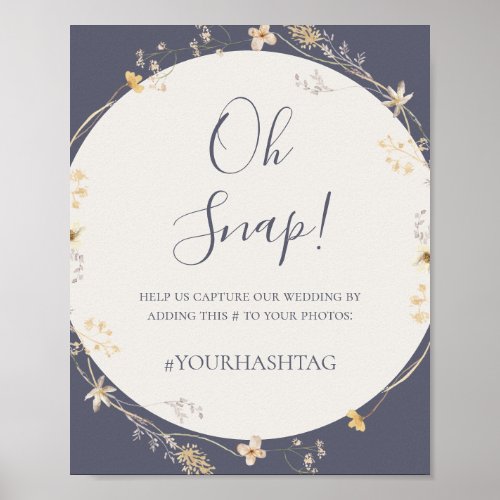 Spring Wildflower  Purple Oh Snap Wedding Hashtag Poster