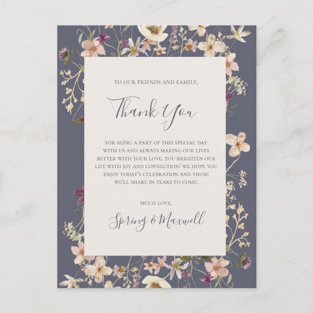 Spring Wildflower Purple thank You Reception Card (Front)