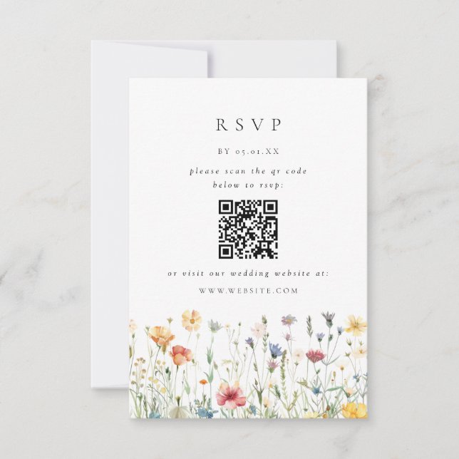 Spring Wildflower QR Code Wedding RSVP Card (Front)