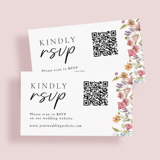 Spring Wildflower QR Code Wedding RSVP Enclosure Card (Creator Uploaded)