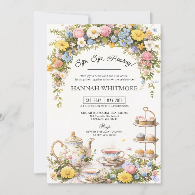 Spring Wildflower Tea Party Bridal Shower Digital  Invitation (Front)