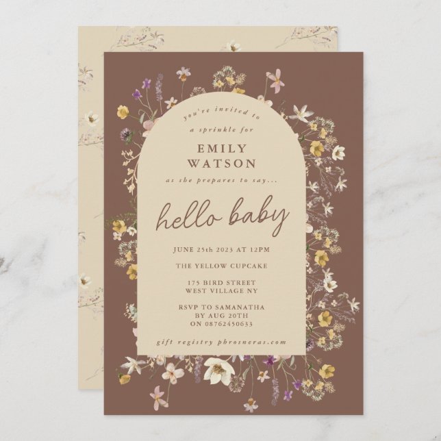Spring Wildflower Watercolor Custom Hello Baby Invitation (Front/Back)